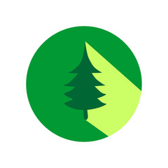 Pine tree flat design icon with long shadow.