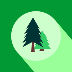 Pine tree flat design icon with long shadow.