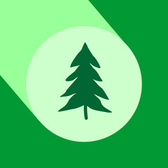Pine tree flat design icon with long shadow.