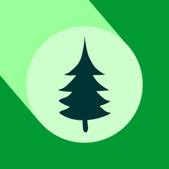 Pine tree flat design icon with long shadow.