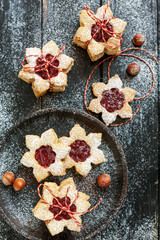 Traditional linzer cookies with berry jam.