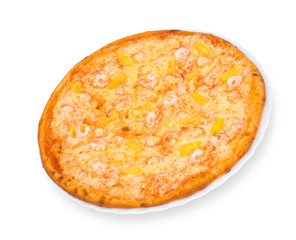 pizza with shrimps and pineapple