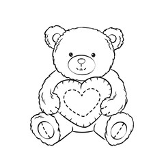 Teddy bear toy with heart coloring book vector