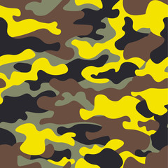 Seamless fashion wide woodland and yellow camo pattern vector illustration for your design.Classic clothing style masking camo repeat print.