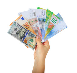 women's hand holding a money fan