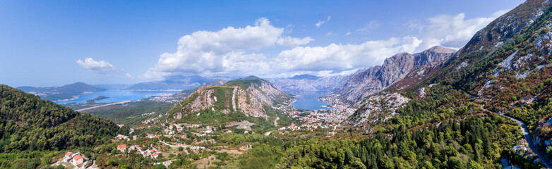 Fototapeta na wymiar Panoramic aerial view on Kator bay and the city of Kotor. Montenegro.
