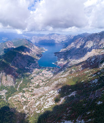 Panoramic aerial view on Kator bay and the city of Kotor. Montenegro.