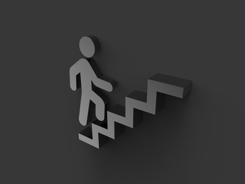 A man's icon is climbing up the stairs 3D illustration render