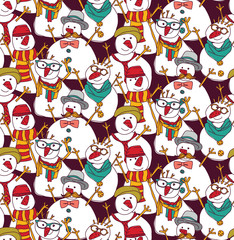 Snowmen fashion hipster color seamless pattern.