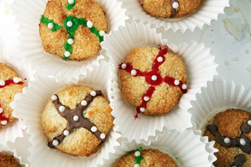 coconut cookies. Freshly baked home made coconut macaroons or pyramids.