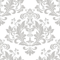Wallpaper in the style of Baroque. A seamless vector background. Gray and white texture. Floral ornament. Graphic vector pattern