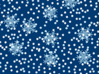 falling snowflakes, small and large on a blue background