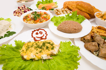 lot of various dishes