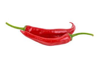 two red hot glossy chili peppers