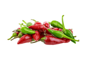 group of red and green hot chili peppers