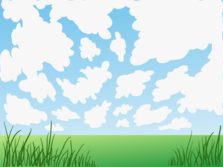 Vector cartoon background - field landscape - sky and clouds