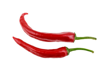 two red hot glossy chili peppers