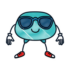 happy emoji with sunglasses kawaii character vector illustration design