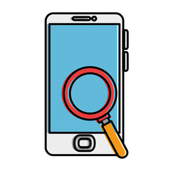 smartphone device with magnifying glass vector illustration design