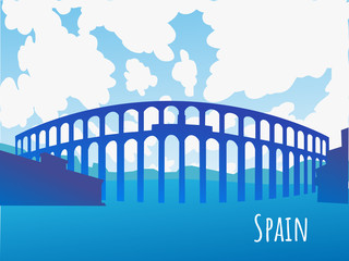 Vector silhouette of the Aqueduct of Segovia Spain - background with parallax effect