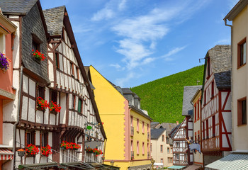 Moselle Valley Germany: View to market square and timbered houses in the old town of...
