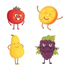 Fotobehang Set of cute cartoon fruit. Vector illustration with funny characters. Funny fresh food time. © denis08131