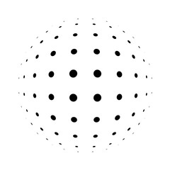 White 3D vector halftone sphere.Dotted spherical background.Logo template with shadow.Circle dots isolated on the white background.