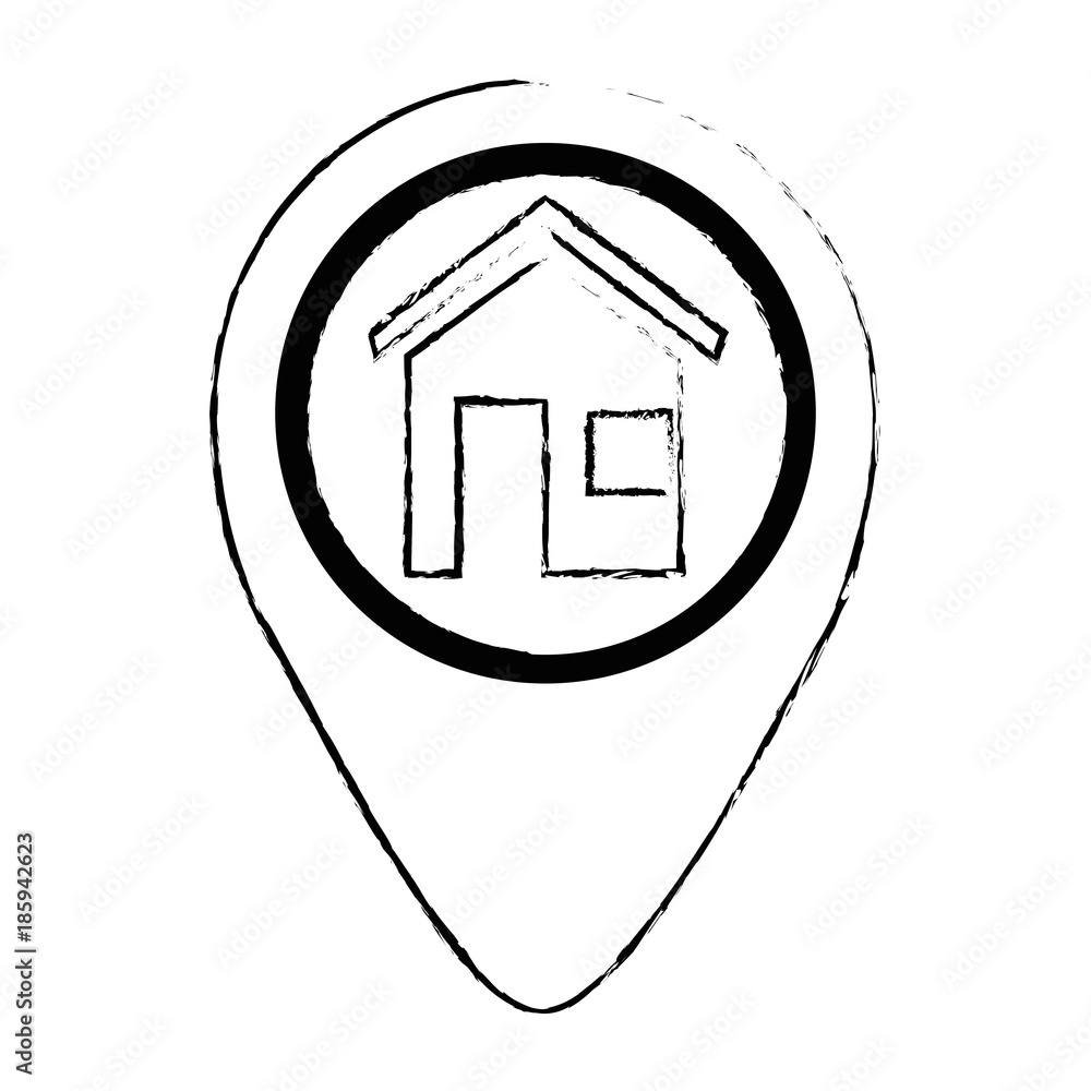 Poster pin pointer location with house vector illustration design