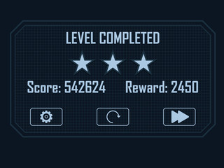 Level Completed Menu for hi-tech video game