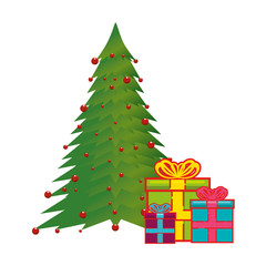christmas tree with gifts vector illustration design