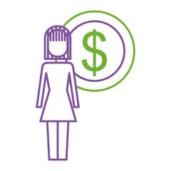 woman female standing with money dollar coin vector illustration