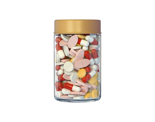 Pills in the container isolated on a white background, 3D rendering.