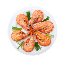 Boiled shrimps isolated on white