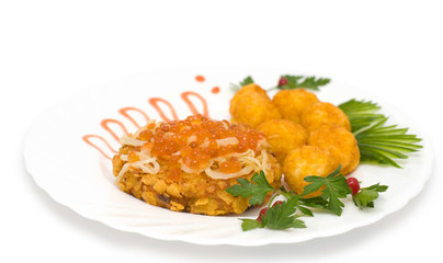salmon cake with red caviar