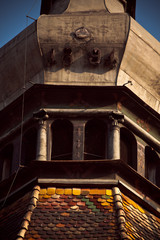 Telephoto detail of the clock tower in Sighisoara, Transylvania, Romania