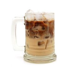 Cold fresh ice coffee with chocolate close up