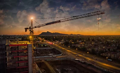 Foto op Canvas Aerial of crane sunset © poco_bw