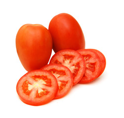 Cut tomatoes, isolated on white background