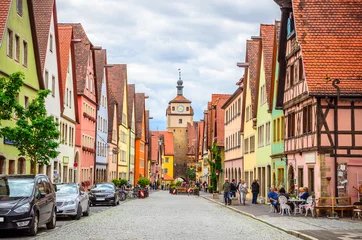 Fotobehang Beautiful streets in Rothenburg ob der Tauber with traditional German houses, Bavaria, Germany © Olena Zn