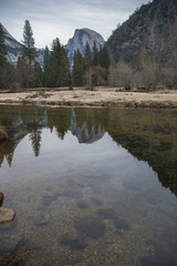 half dome in Merced river