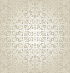 Silver wallpaper. Modern background, flower pattern. Retro style. Silver and gray color. Vector art