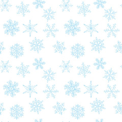 Seamless pattern of hand-drawn black-and-white snowflake 