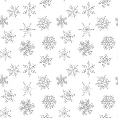 Seamless pattern of hand-drawn black-and-white snowflake 