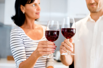 Portrait of a couple having a glass of red wine