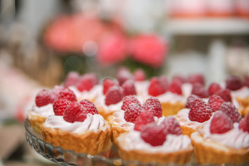 Raspberry cupcake desserts with pink cream
