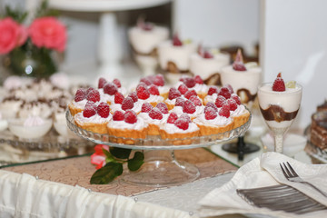Raspberry cupcake desserts with pink cream
