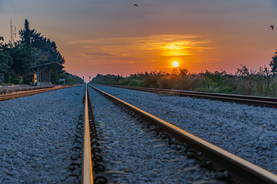 railway in morning with sunrise