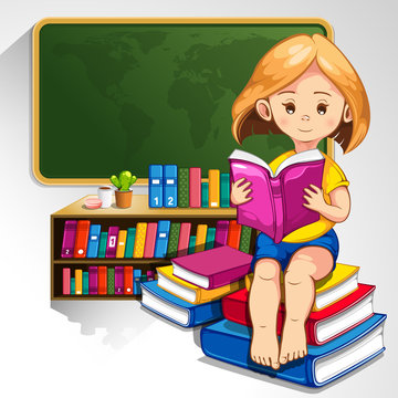 child reading books in the classroom. vector illustration. you can place relevant content on the area.