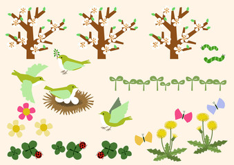 春のイラスト素材。春のイメージ素材。カレンダーのクリップアート。