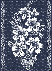 Vector floral pattern with mesh and dots. The flowers in the bouquet in lace style with mesh. Patterned border